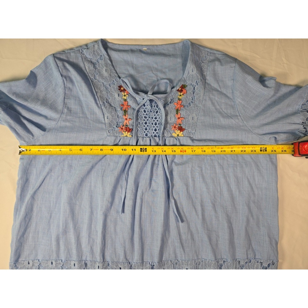 Light Blue Embroidered Eyelet Lace Peasant Top Sz 3XL Boho Cottagecore Prairie - Picture 13 of 16